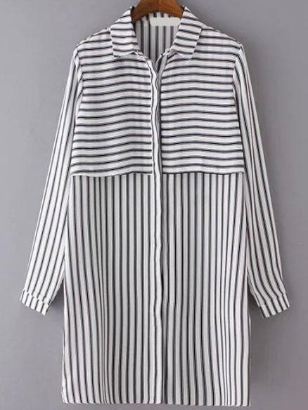 Shein Vertical Striped Covered Button Shirt Dress