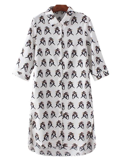 Shein Multicolor Dipped Hem Cartoon Print Shirt Dress