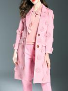 Shein Pink Lapel Flowers Applique Pockets Coat