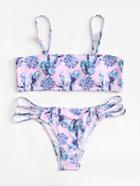 Shein Succulent Print Ladder Cut Out Bikini Set