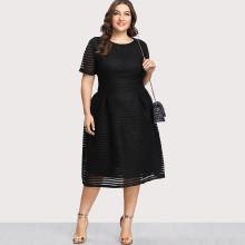 Shein Plus Box Pleated Striped Mesh Dress