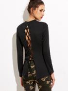 Shein Black Mock Neck Lace Up Back T-shirt
