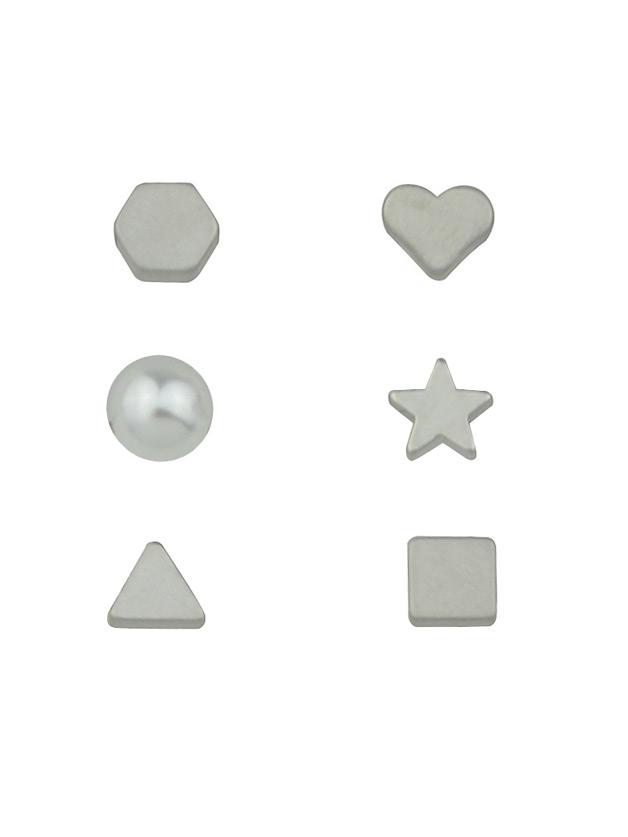 Shein 6 Pcs/set  Silver Color Heart Star Triangle Small Stud Earrings