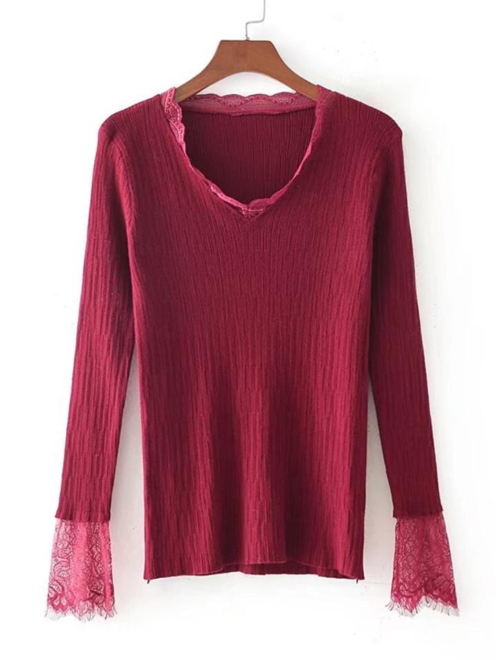 Shein Lace Insert Slim Fit Knitwear