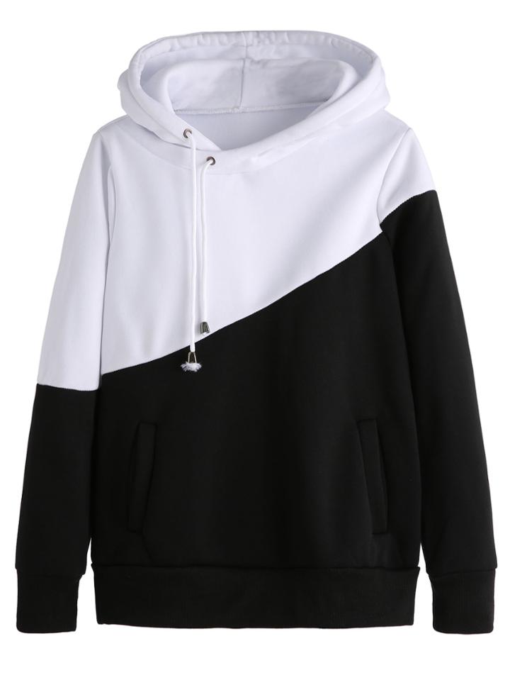 Shein Color Block Hooded Sweatshirt With Pockets