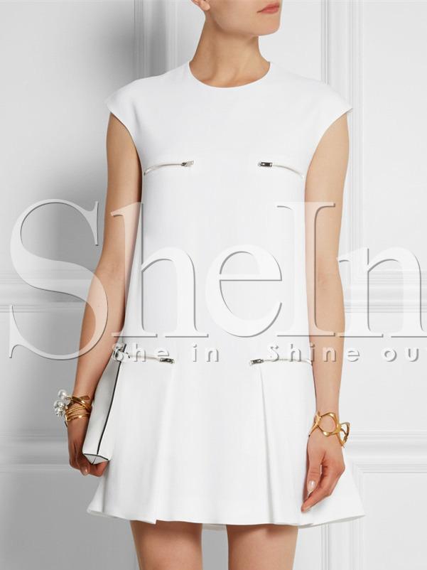 Shein White Cap Sleeve Zipper Dress