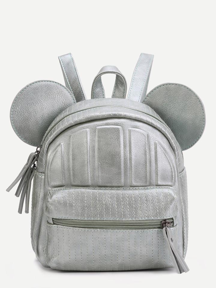 Shein Faux Leather Front Zipper Backpack With Ear