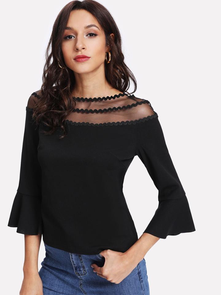 Shein Mesh Shoulder Trumpet Sleeve Top