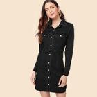 Shein Single Breasted Pocket Detail Denim Dress