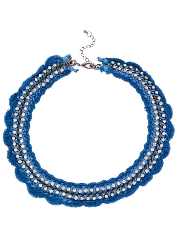 Shein Blue Scalloped Crochet Rhinestone Choker