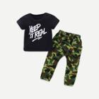 Shein Boys Letter Print Tee With Camo Pants
