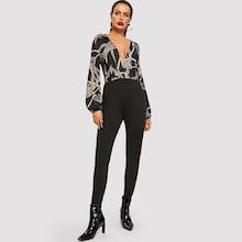 Shein Graphic Print Surplice Wrap Jumpsuit