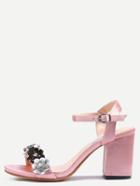 Shein Pink Peep Toe Rhinestone Ankle Strap Chunky Pumps