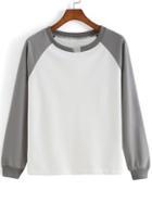 Shein Colour-block Round Neck Loose Sweatshirt