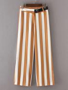 Shein Block Striped Ring Belt Straight Pants