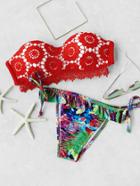 Shein Frill Trim Lace Crochet Bustier Bikini Set