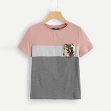Shein Cut And Sew Sequin Pocket Tee