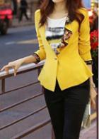 Rosewe Ruffled Collar Peplum Waist Yellow Blazer