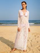 Shein Plunging V-neckline Floral Eyelash Lace Cover Up