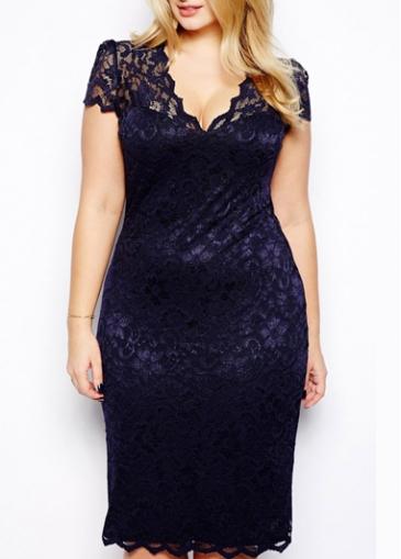 Rosewe Fabulous Cap Sleeve V Neck Lace Sheath Dress