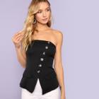Shein Asymmetric Placket Fitted Strapless Top