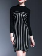 Shein Black Knit Striped Sheath Dress