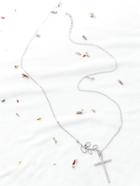 Shein Silver Cross And Leaf Necklace