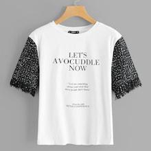 Shein Fringe Detail Letter Print Tee