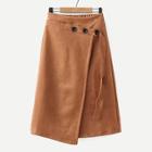 Shein Button Detail Asymmetric Hem Suede Skirt
