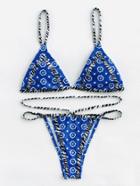 Shein Daisy Flower Print Contrast Binding Bikini Set