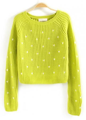 Rosewe Sweet Long Sleeve Round Neck Woman Sweater Green
