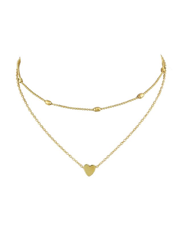 Shein Gold Metal Beads And Heart Charm Pendant Necklace