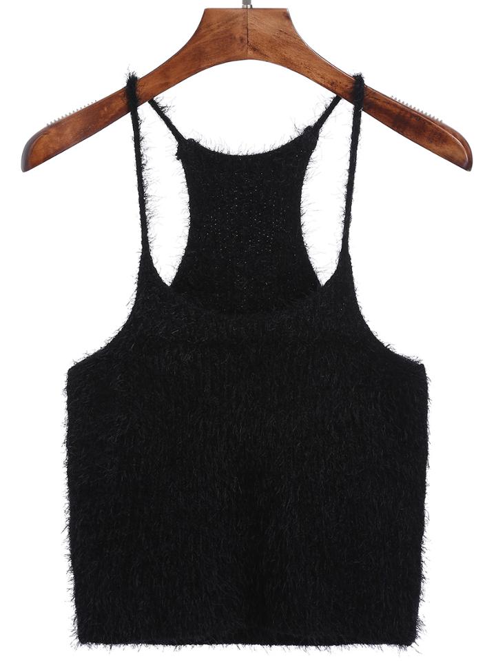 Shein Black Spaghetti Strap Mohair Cami Top