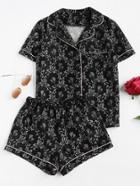 Shein Contrast Piping Lace Shirt & Shorts Pajama Set