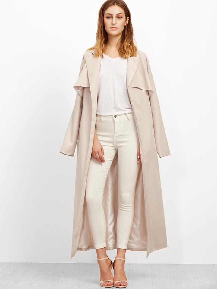 Shein Apricot Wrap Coat With Gun Flap Detail