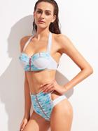Shein Light Blue Halter Cutout High Waist Bikini Set