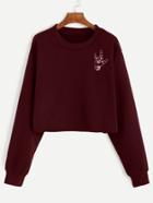 Shein Burgundy Love Gesture Print Crop Sweatshirt