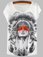 Shein White Graphic Print Slub T-shirt