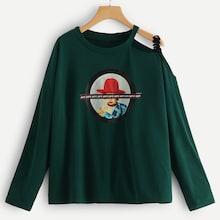 Shein Plus Asymmetrical Cut Sleeve Graphic Print Tee