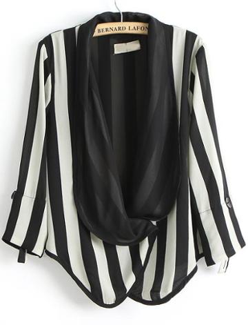Shein Black White Vertical Stripe Long Sleeve Blazer