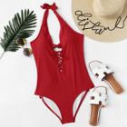 Shein Plus Lace Up Halter Swimsuit