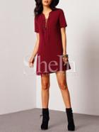 Shein Red Lace Up Neck Shift Dress