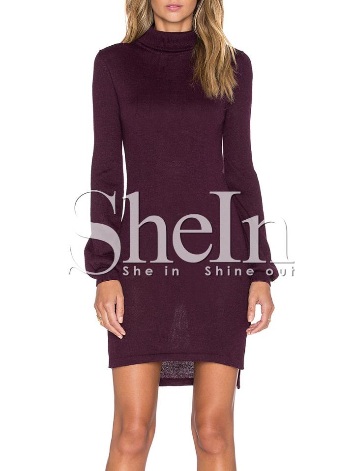 Shein Burgundy Mock Neck Side Slit Dress