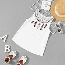 Shein Girls Feather Print Tank Top