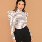 Shein Leg-of-mutton Sleeve Striped Tee