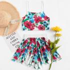 Shein Flower Print Cami Top & Wide Leg Shorts Set