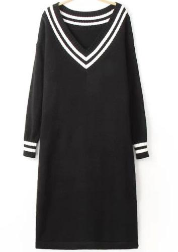 Shein Black V Neck Long Sleeve Knit Sweater