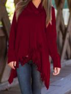 Shein Red Long Sleeve Tassel Asymmetrical Coat