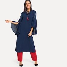 Shein Tassel Tie Neck Button Detail Split Dress