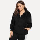 Shein Plus Zip Front Hooded Plush Top